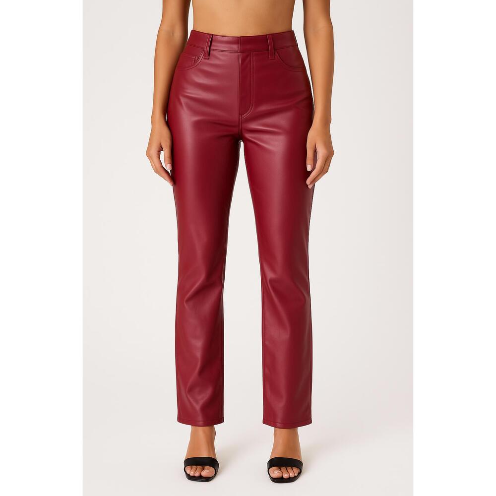 Judy Blue Pants Womens 0/24 Red faux Leather High Waist‎ Tummy Control Straight